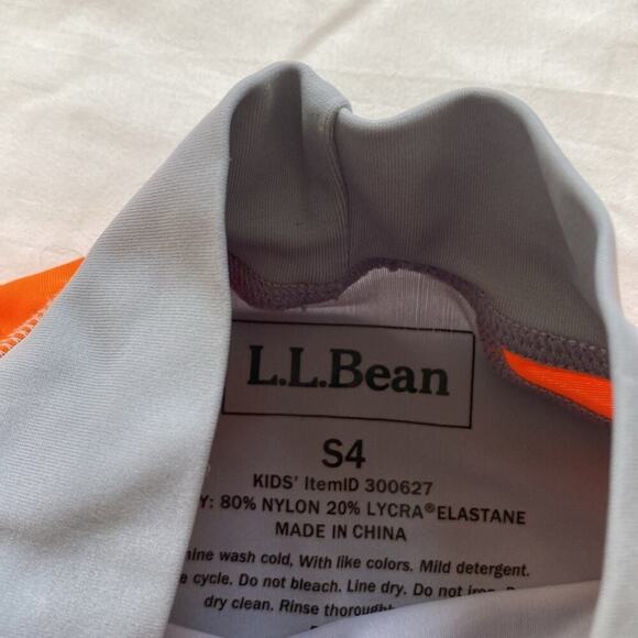L.L.Bean Kids water Top Athletic rash guard gray orange sz S/4 swim summer - Picture 2 of 3